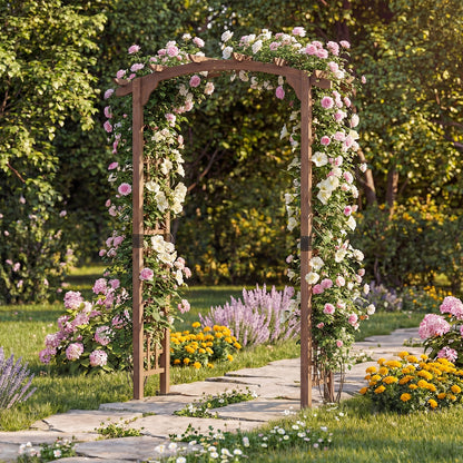 7.5 Ft Garden Arch Wooden Arbor Outdoor Wood Trellis for Climbing Plants-Rustic Brown