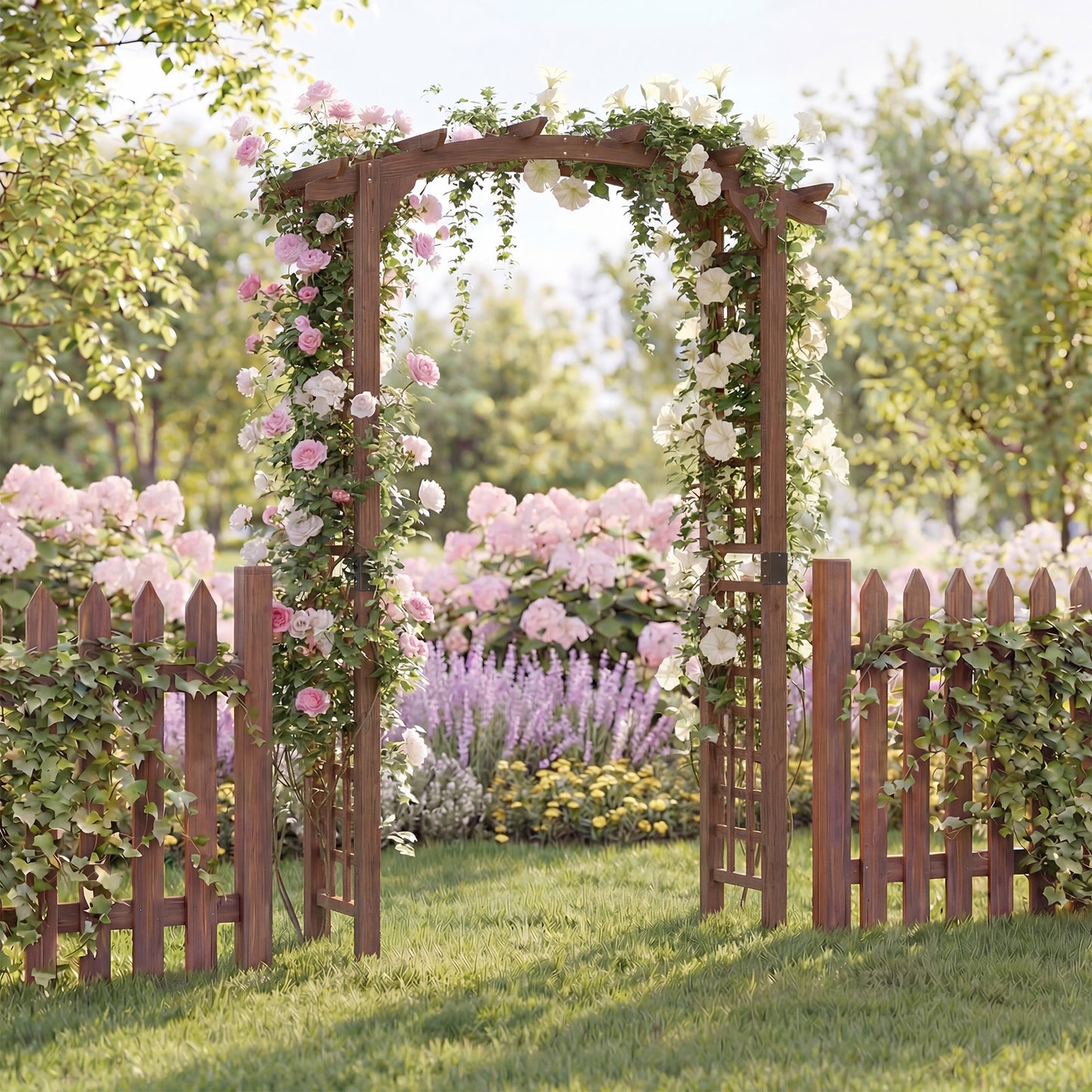 7.5 Ft Garden Arch Wooden Arbor Outdoor Wood Trellis for Climbing Plants-Rustic Brown
