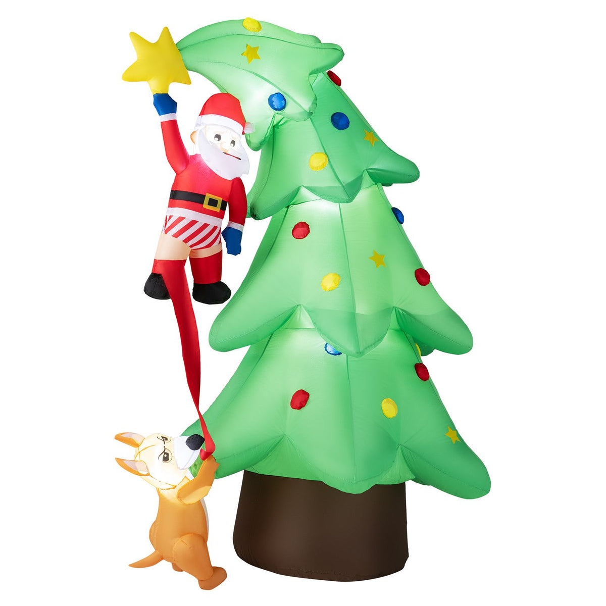 7.6 FT Inflatable Christmas Tree Outdoor Decoration with a Dog Chasing Santa Claus