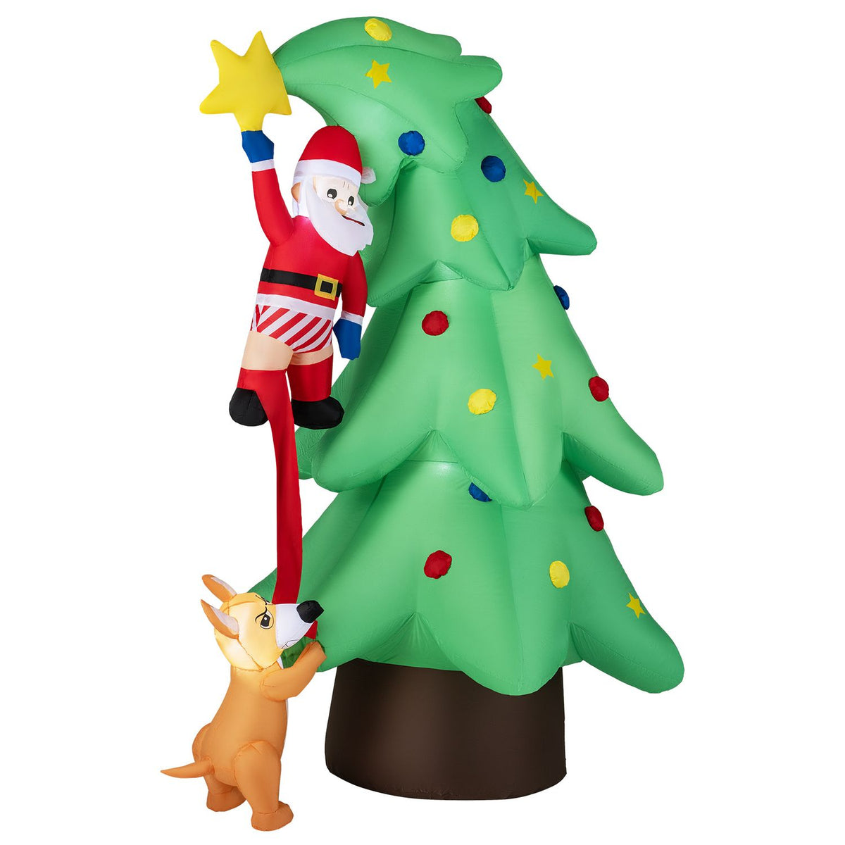 7.6 FT Inflatable Christmas Tree Outdoor Decoration with a Dog Chasing Santa Claus