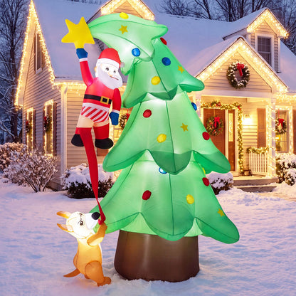 7.6 FT Inflatable Christmas Tree Outdoor Decoration with a Dog Chasing Santa Claus