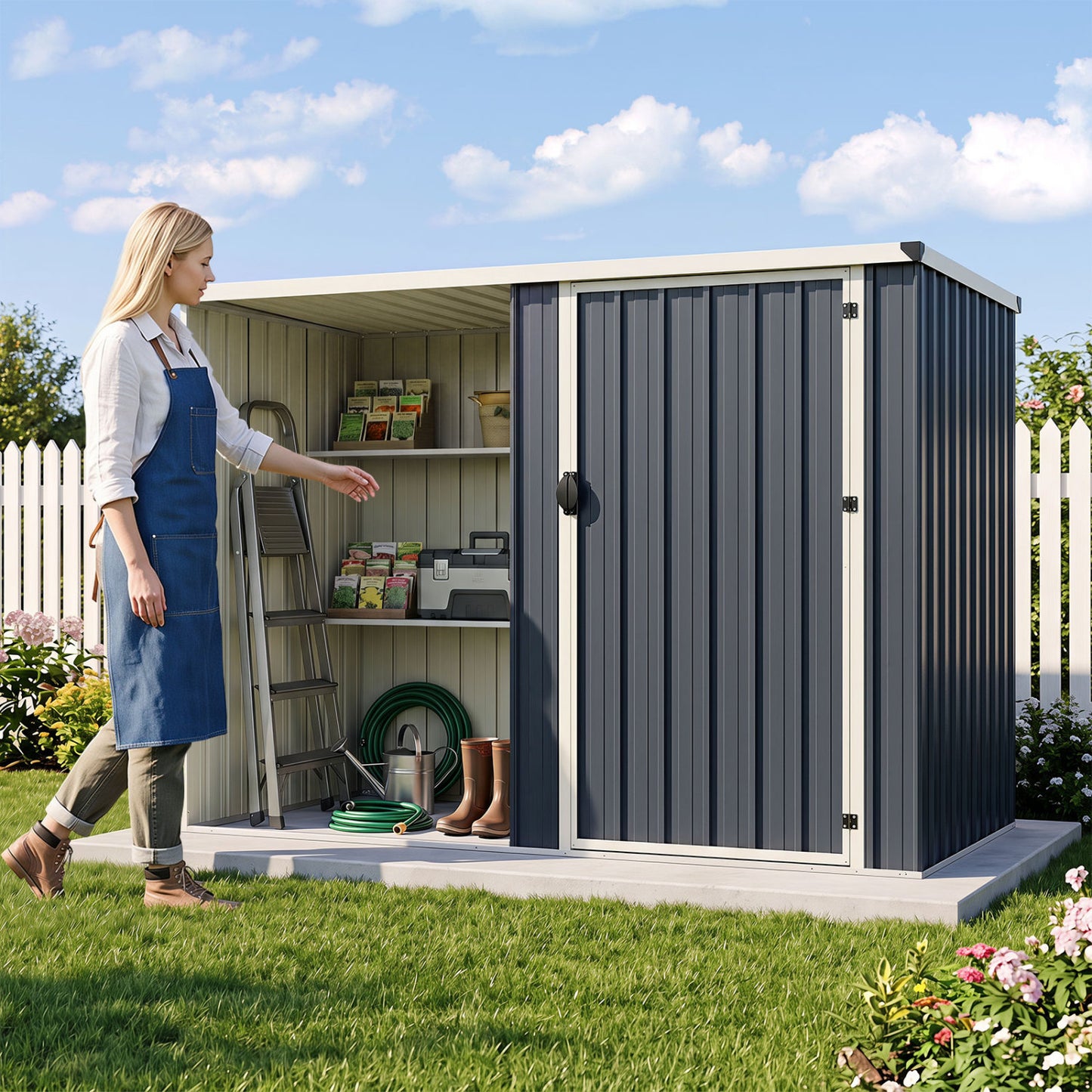 7.6 x 4 Ft Outdoor Metal Storage Shed with Lockable Single Door-Gray