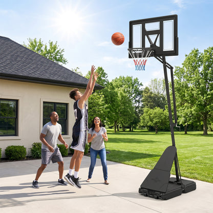Adjustable 7.7 to 10 ft basketball goal system by Wilsons Home Store with tool-free height adjustment for sports practice and play.