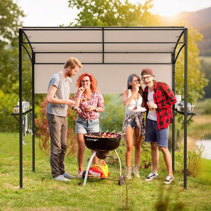 7.8 x 4.4 FT Outdoor Patio BBQ Canopy with Metal Shelves and Bottle Openers-Beige
