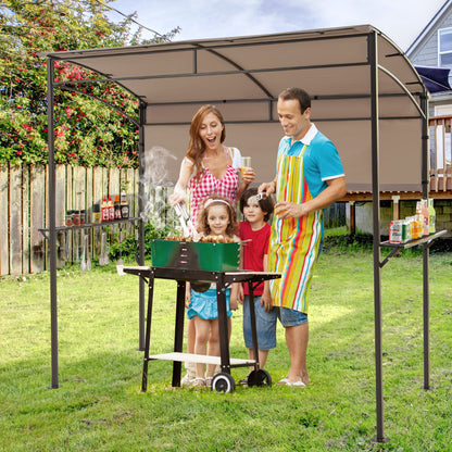 7.8 x 4.4 FT Outdoor Patio BBQ Canopy with Metal Shelves and Bottle Openers-Beige