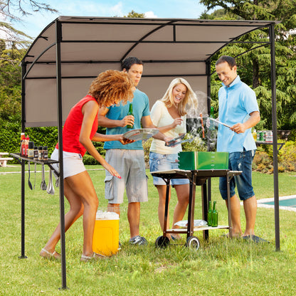7.8 x 4.4 FT Outdoor Patio BBQ Canopy with Metal Shelves and Bottle Openers-Beige
