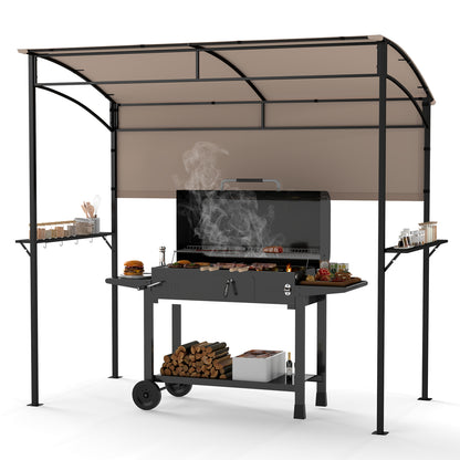 7.8 x 4.4 FT Outdoor Patio BBQ Canopy with Metal Shelves and Bottle Openers-Beige