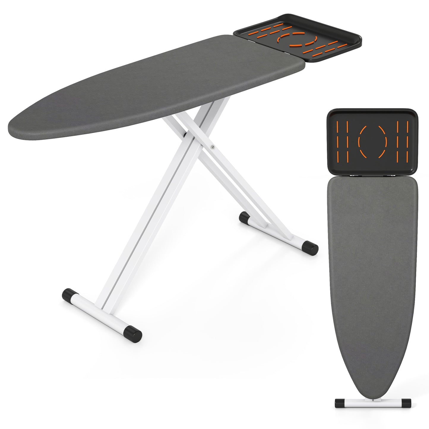 7 Adjustable Height Foldable Full Size Ironing Board with Iron Rest and Heat-resistant Surface
