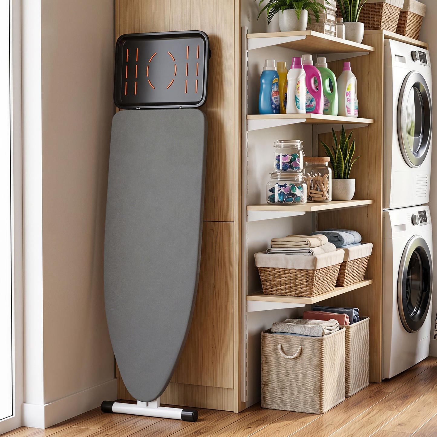 7 Adjustable Height Foldable Full Size Ironing Board with Iron Rest and Heat-resistant Surface