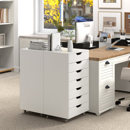 7-Drawer Chest Wooden Storage Dresser with Lockable Wheels-Black