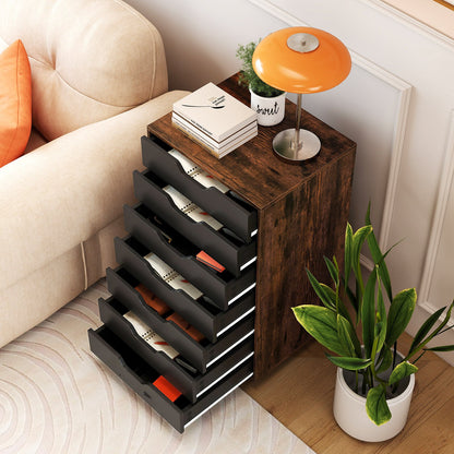 7-Drawer Chest Wooden Storage Dresser with Lockable Wheels-Black