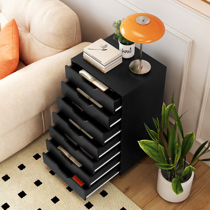 7-Drawer Chest Wooden Storage Dresser with Lockable Wheels-Black