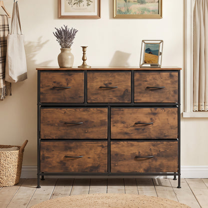 7-Drawer Wide Dresser with 2-Sized Folding Fabric Drawers for Bedroom-Black