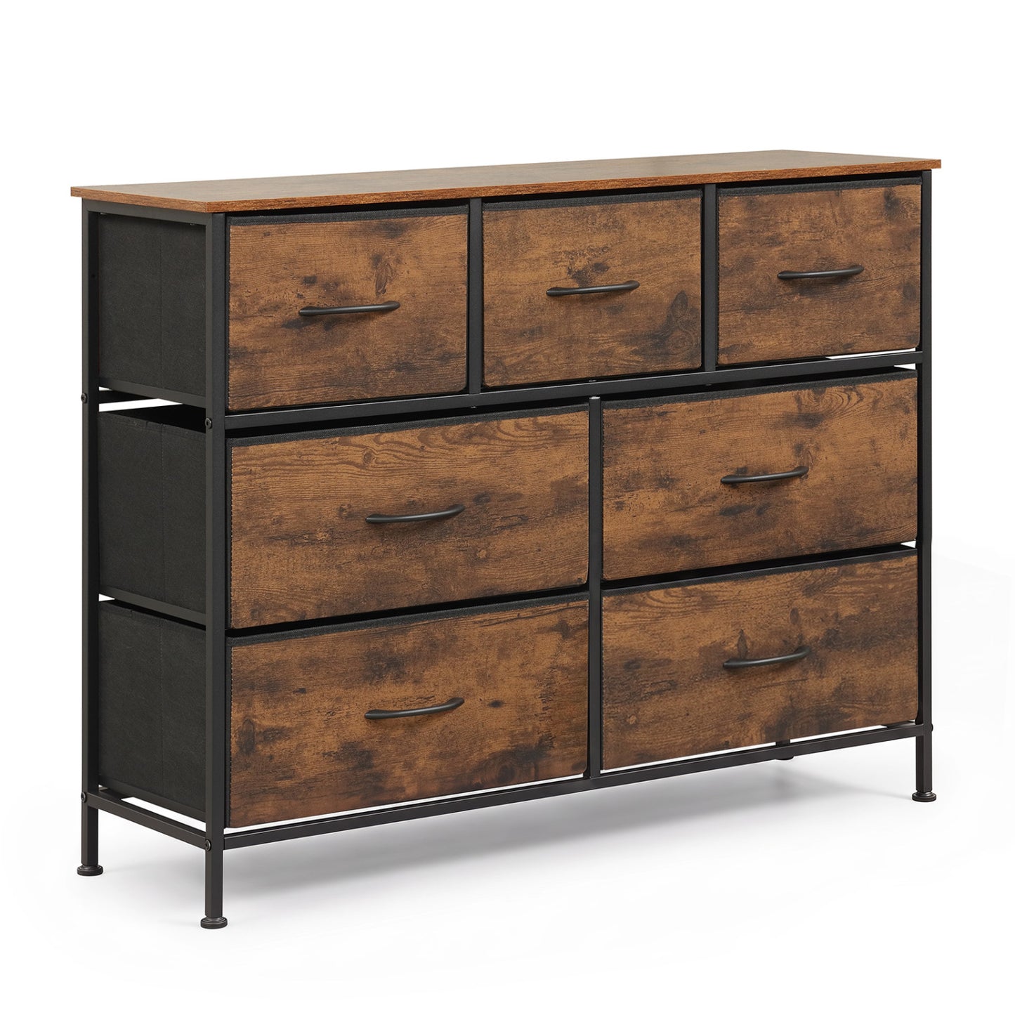 7-Drawer Wide Dresser with 2-Sized Folding Fabric Drawers for Bedroom-Black