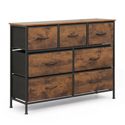 7-Drawer Wide Dresser with 2-Sized Folding Fabric Drawers for Bedroom-Black