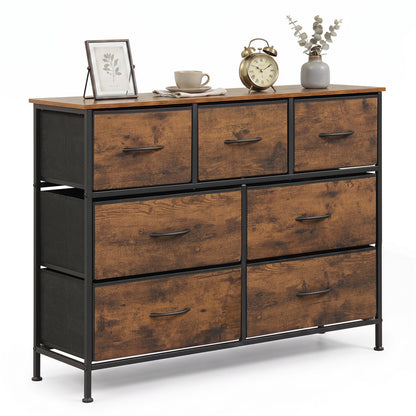 7-Drawer Wide Dresser with 2-Sized Folding Fabric Drawers for Bedroom-Black