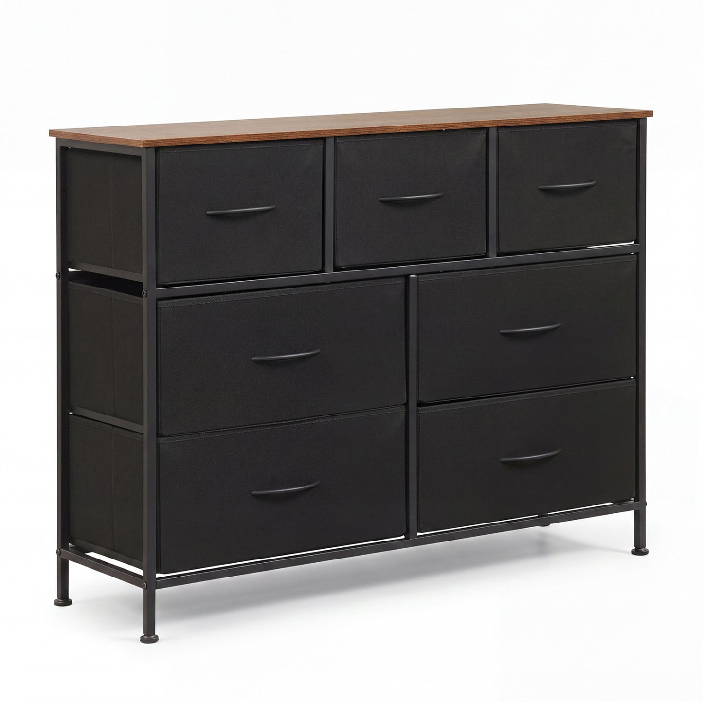 7-Drawer Wide Dresser with 2-Sized Folding Fabric Drawers for Bedroom-Black