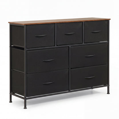 7-Drawer Wide Dresser with 2-Sized Folding Fabric Drawers for Bedroom-Black