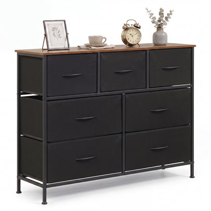 7-Drawer Wide Dresser with 2-Sized Folding Fabric Drawers for Bedroom-Black