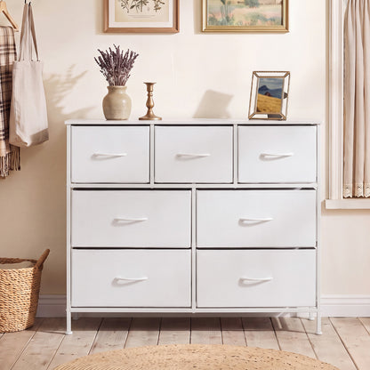 7-Drawer Wide Dresser with 2-Sized Folding Fabric Drawers for Bedroom-Black