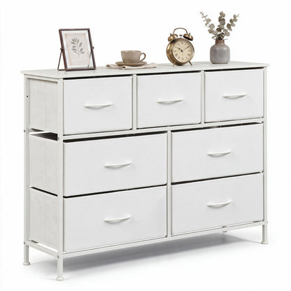 7-Drawer Wide Dresser with 2-Sized Folding Fabric Drawers for Bedroom-Black
