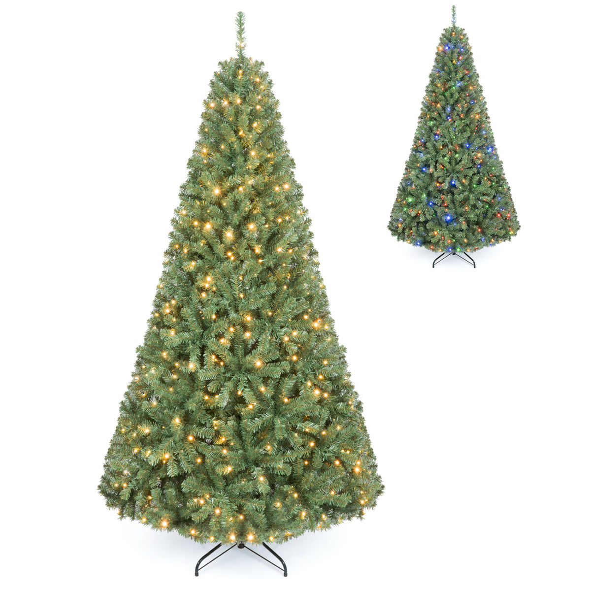 7 FT Artificial Christmas Tree with 2 Lighting Colors and Folding Metal Stand