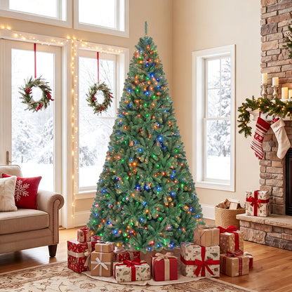 7 FT Artificial Christmas Tree with 2 Lighting Colors and Folding Metal Stand