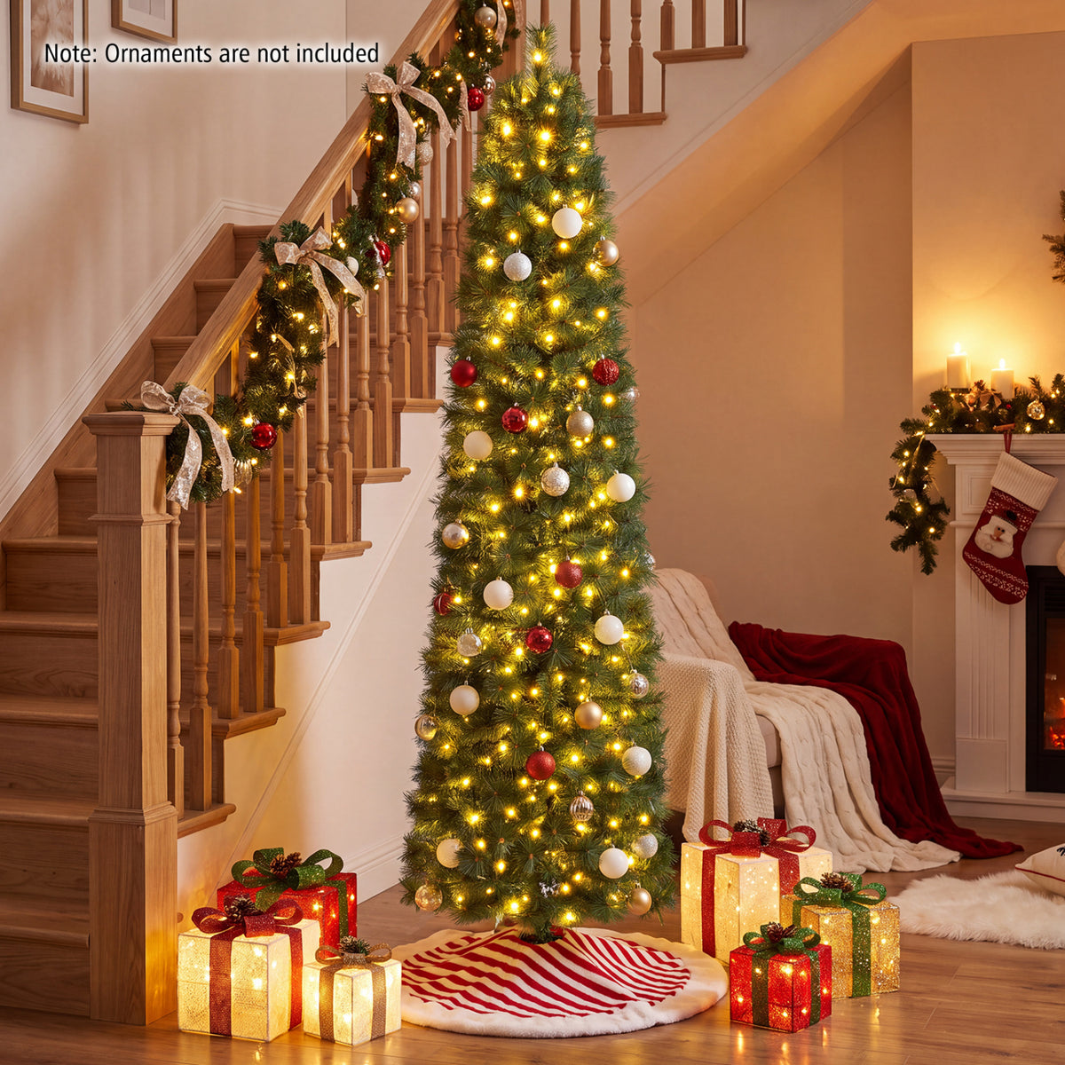 7 FT Artificial Pine Xmas Tree with 446 Full Branch Tips and Realistic Pine Needles