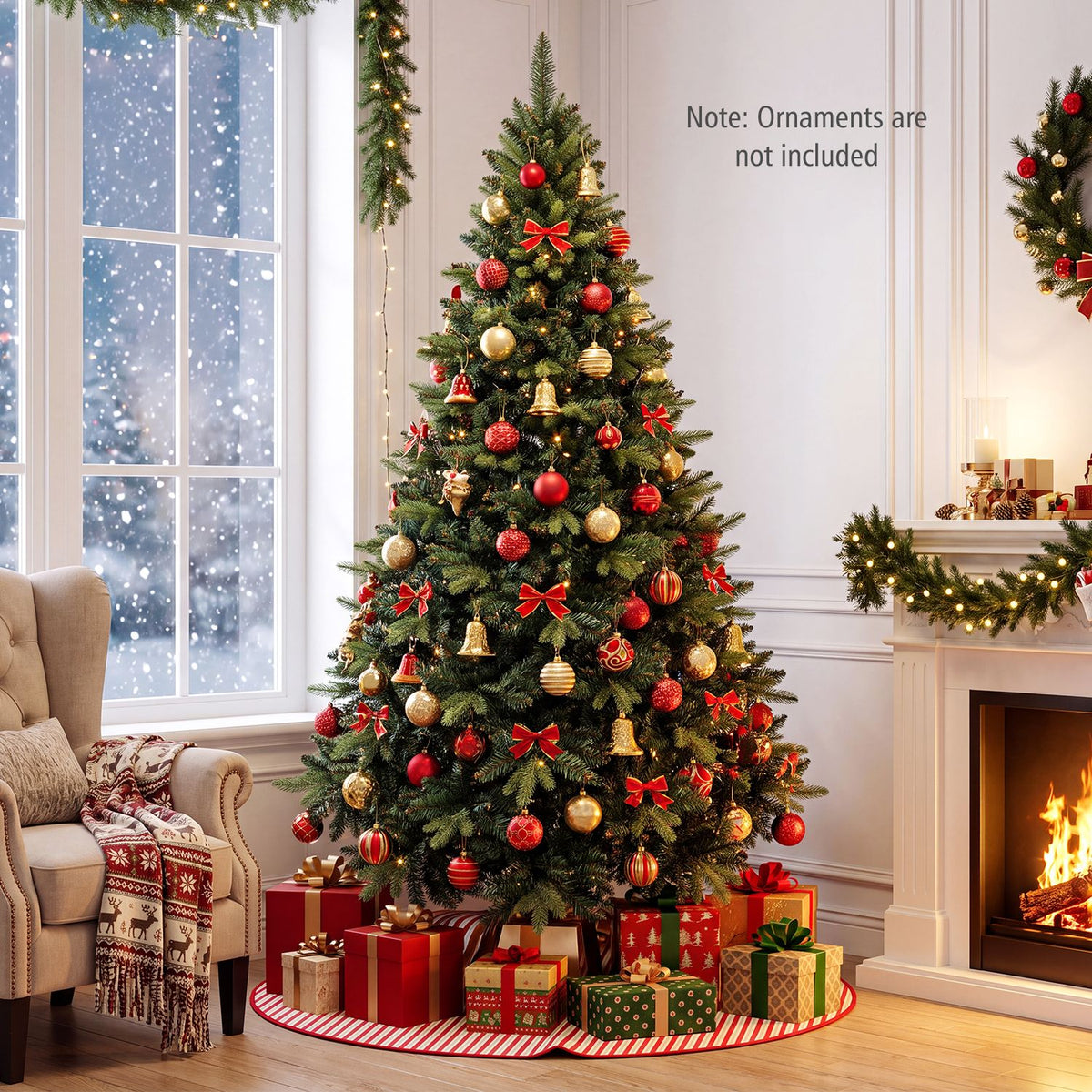 7 ft artificial Christmas tree with 1200 full branch tips and folding metal stand, holiday decor by Wilsons Home Store