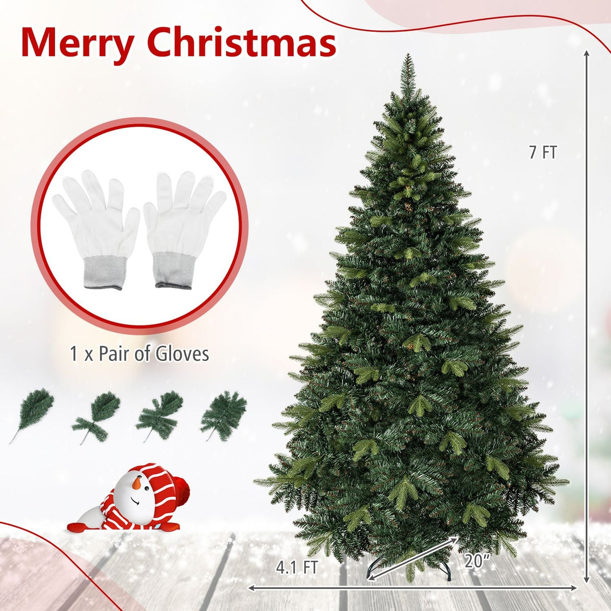 7-foot artificial Christmas tree with full branches and folding metal stand, from Wilsons Home Store, holiday decor with lush greenery.