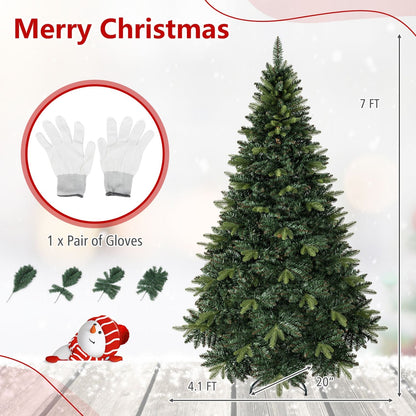 7-foot artificial Christmas tree with full branches and folding metal stand, from Wilsons Home Store, holiday decor with lush greenery.