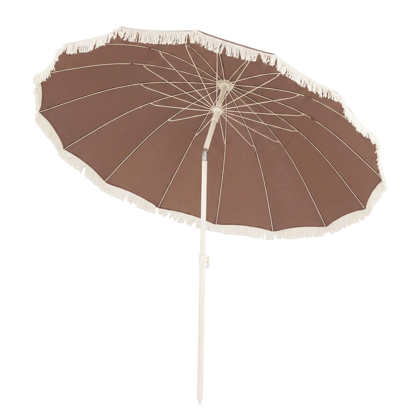 7 FT Patio Umbrella with Fringe Boho Tassel Umbrella for Outdoor Beach Garden Poolside-Beige