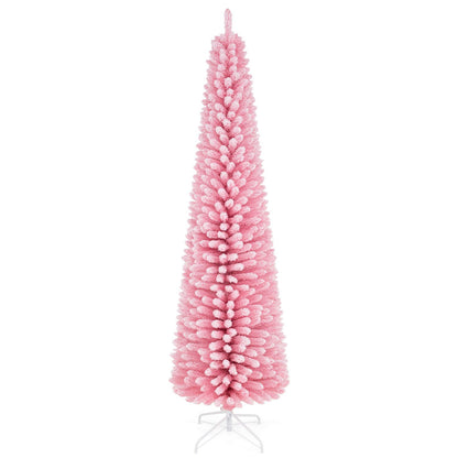 7 ft pink artificial Christmas tree with 575 snow-flocked PVC branch tips, holiday decor by Wilsons Home Store
