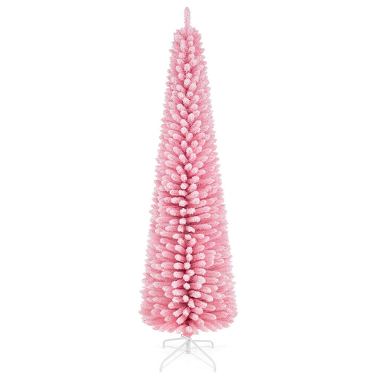 7 ft pink artificial Christmas tree with 575 snow-flocked PVC branch tips, holiday decor by Wilsons Home Store