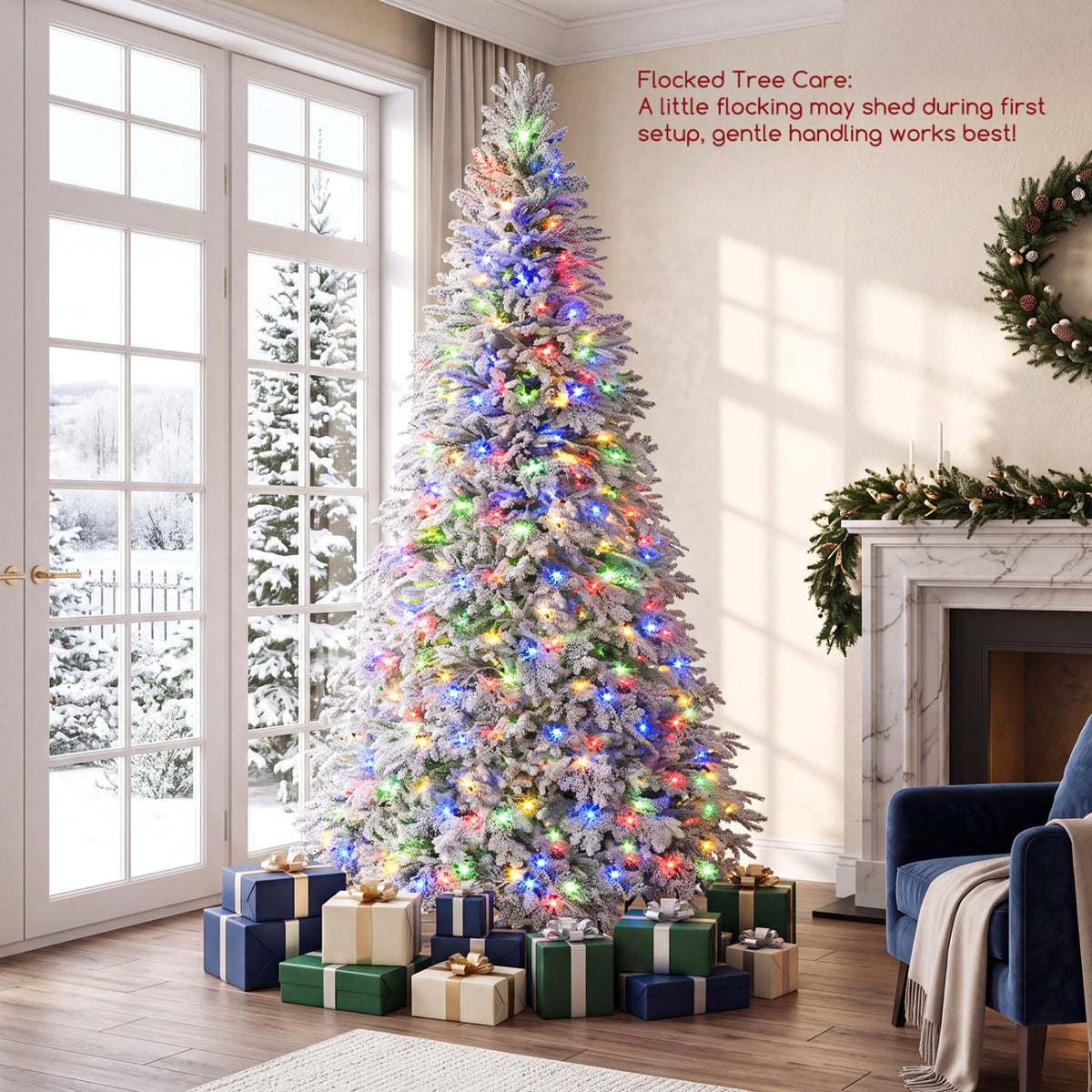 7 FT Pre-Lit Artificial Christmas Tree with Warm White and Multicolor LED Light