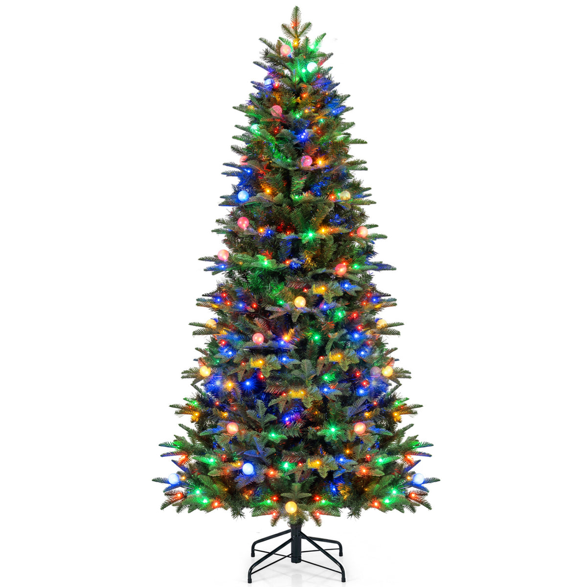 7 FT Pre-Lit Artificial Christmas Tree with Globe LED Lights