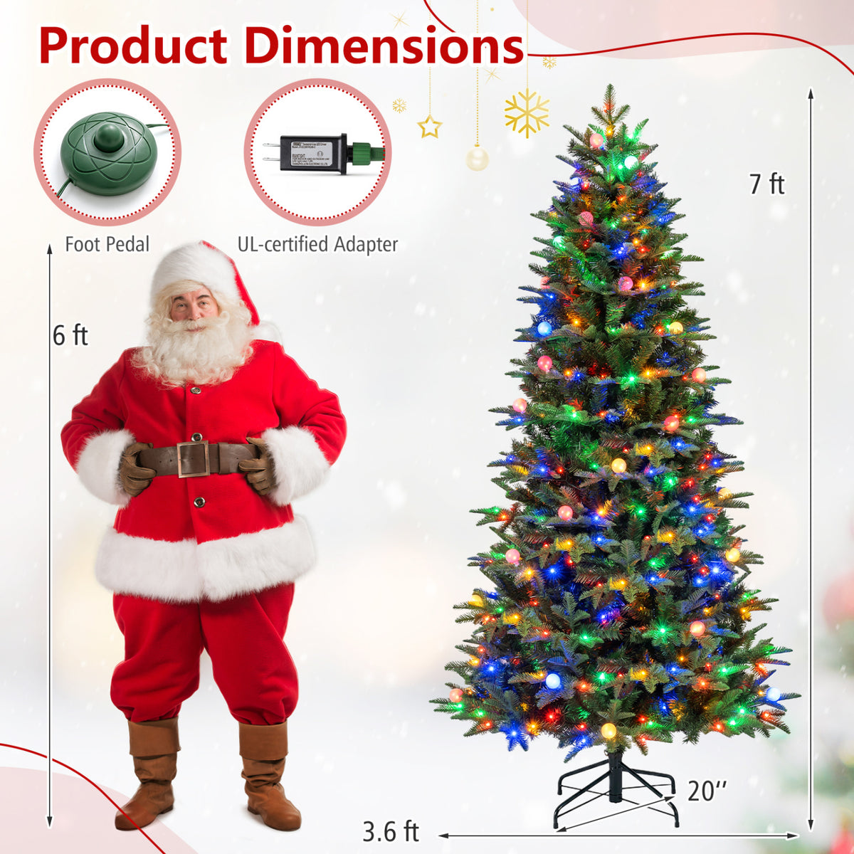 7 FT Pre-Lit Artificial Christmas Tree with Globe LED Lights