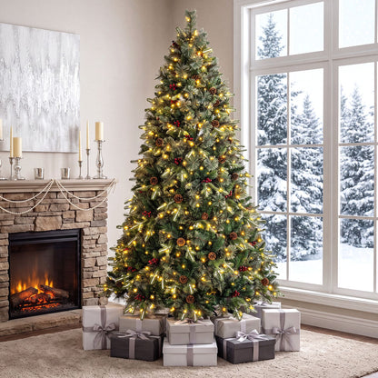 7 FT Pre-Lit Artificial Christmas Tree with Dual-Color LED Lights and 9 Modes