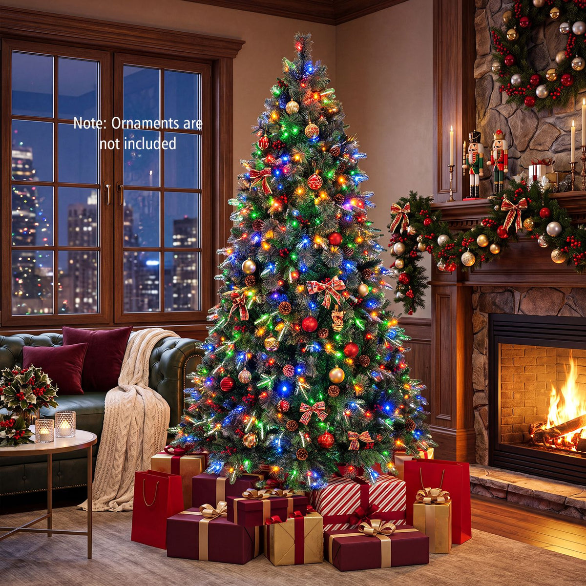 7 FT Pre-Lit Artificial Christmas Tree with Dual-Color LED Lights and 9 Modes