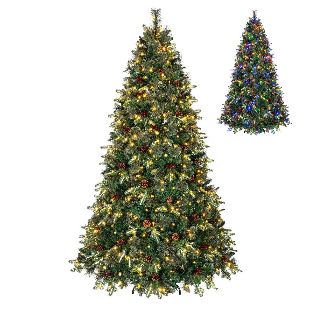 7 FT Pre-Lit Artificial Christmas Tree with Dual-Color LED Lights and 9 Modes