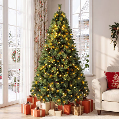 7 FT Pre-Lit Artificial Christmas Tree with 310/400/515 Warm White LED Lights and 8-Mode