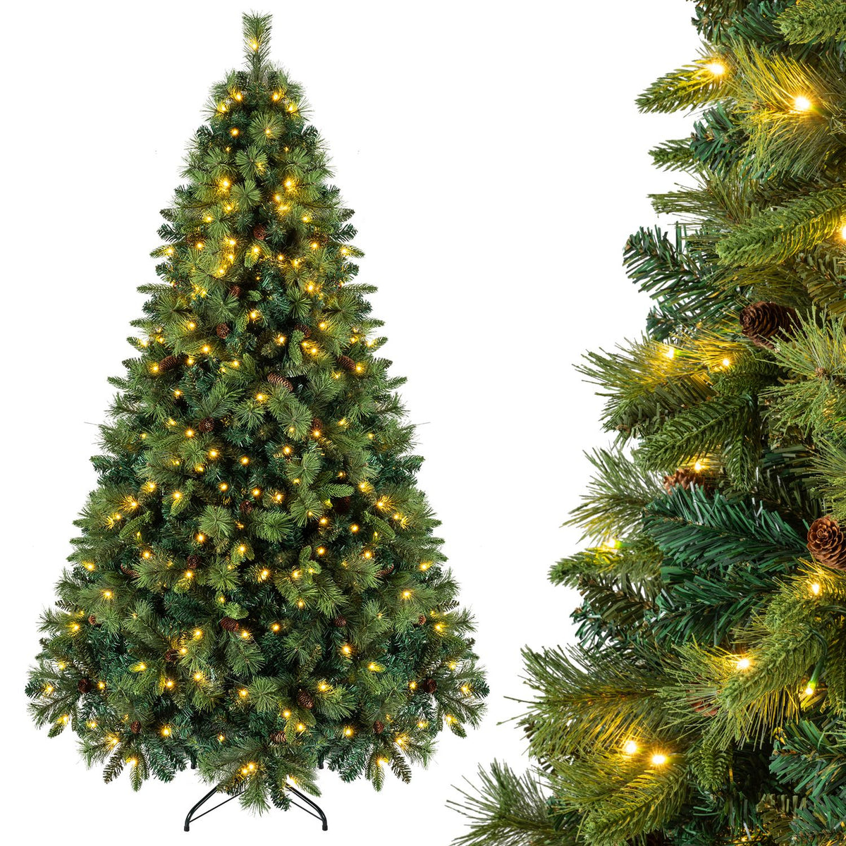 7 FT Pre-Lit Artificial Christmas Tree with 310/400/515 Warm White LED Lights and 8-Mode