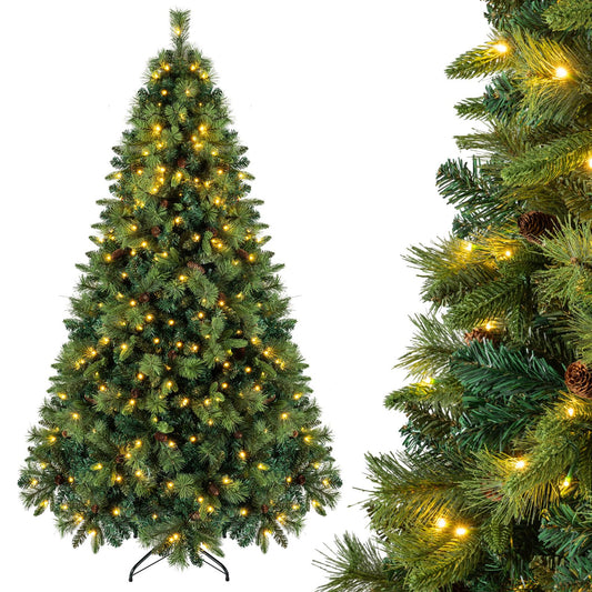 7 FT Pre-Lit Artificial Christmas Tree with 310/400/515 Warm White LED Lights and 8-Mode
