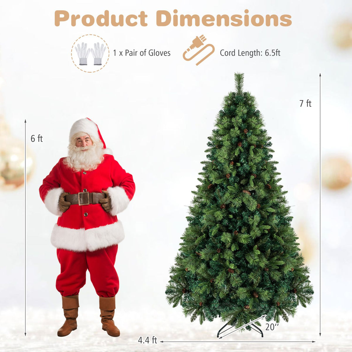 7 FT Pre-Lit Artificial Christmas Tree with 310/400/515 Warm White LED Lights and 8-Mode