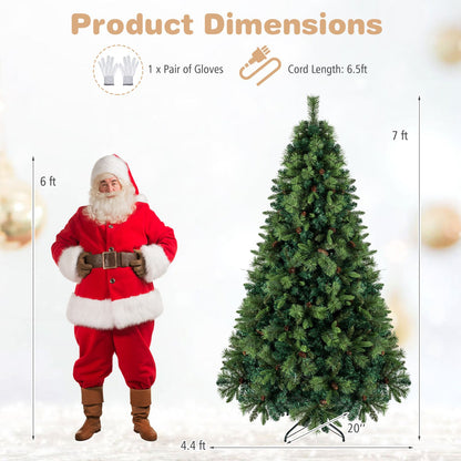 7 FT Pre-Lit Artificial Christmas Tree with 310/400/515 Warm White LED Lights and 8-Mode