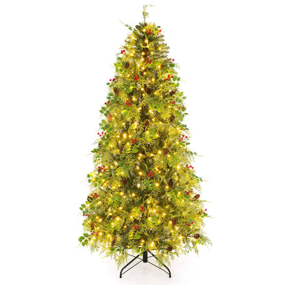7 FT Pre-Lit Artificial Christmas Tree with Warm White and Multicolor LED Lights for Indoor