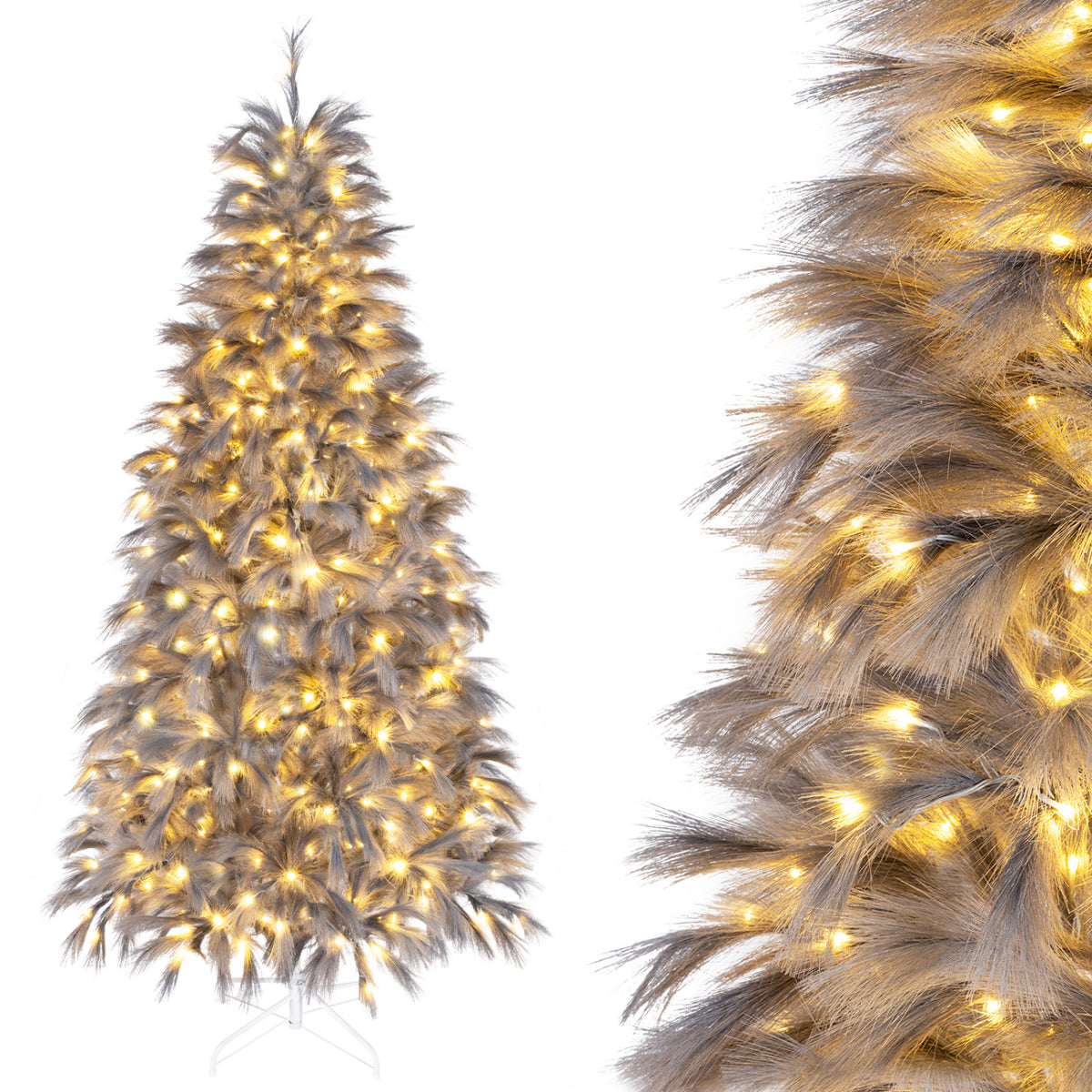 7 FT Pre-Lit Christmas Tree with Feather-Inspired Branch Tips