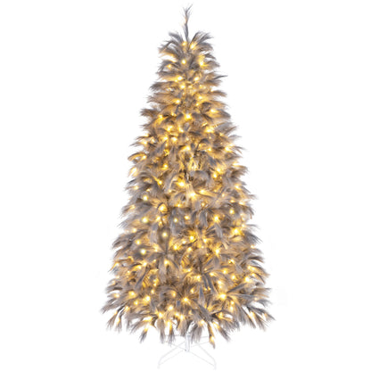 7 FT Pre-Lit Christmas Tree with Feather-Inspired Branch Tips