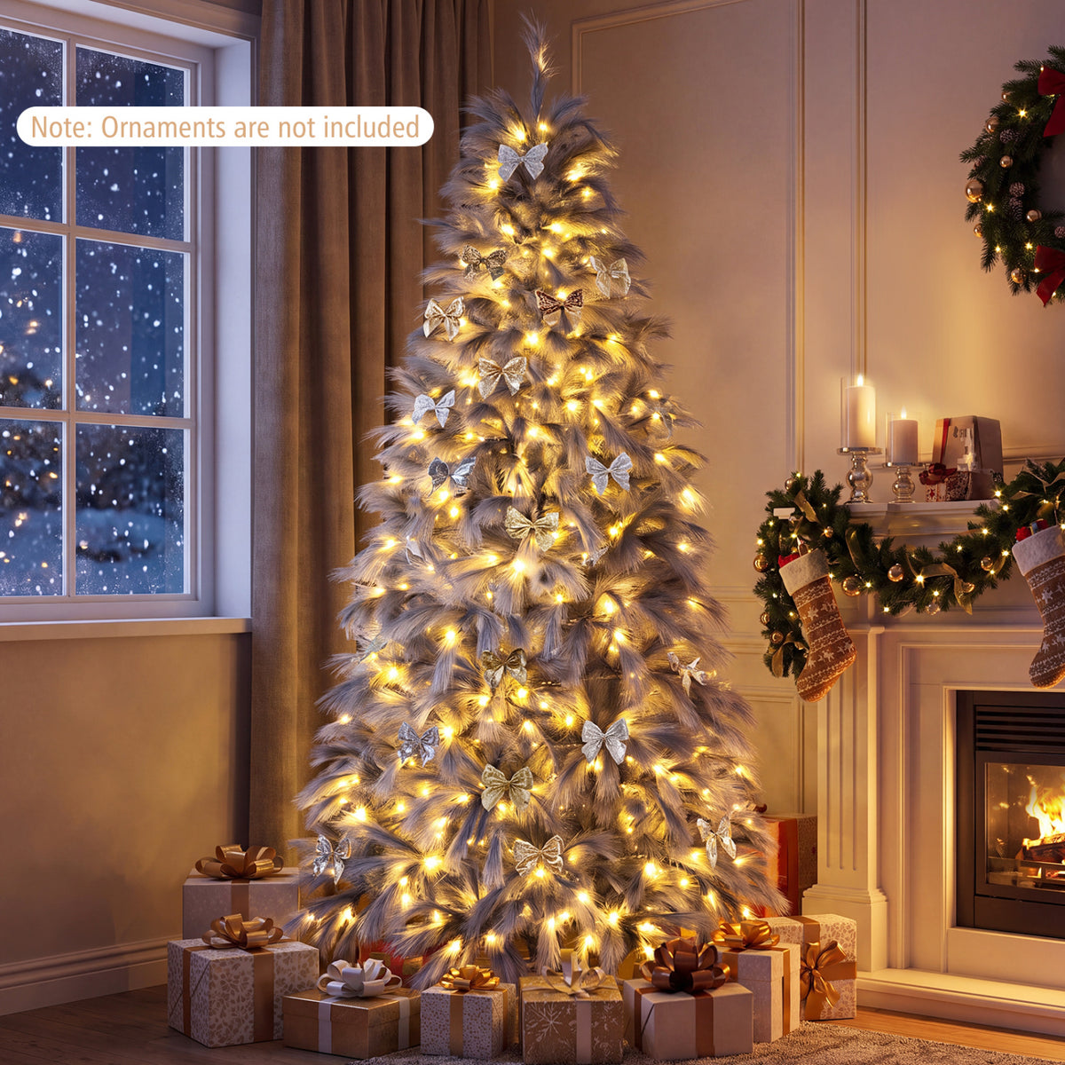 7 FT Pre-Lit Christmas Tree with Feather-Inspired Branch Tips