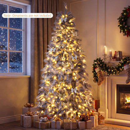 7 FT Pre-Lit Christmas Tree with Feather-Inspired Branch Tips